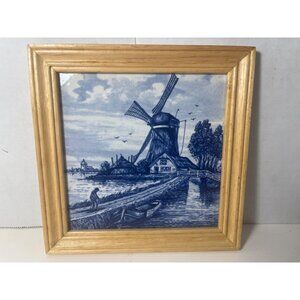 Delft Holland Blue & White Framed Hand Painted Tile 7”x7”